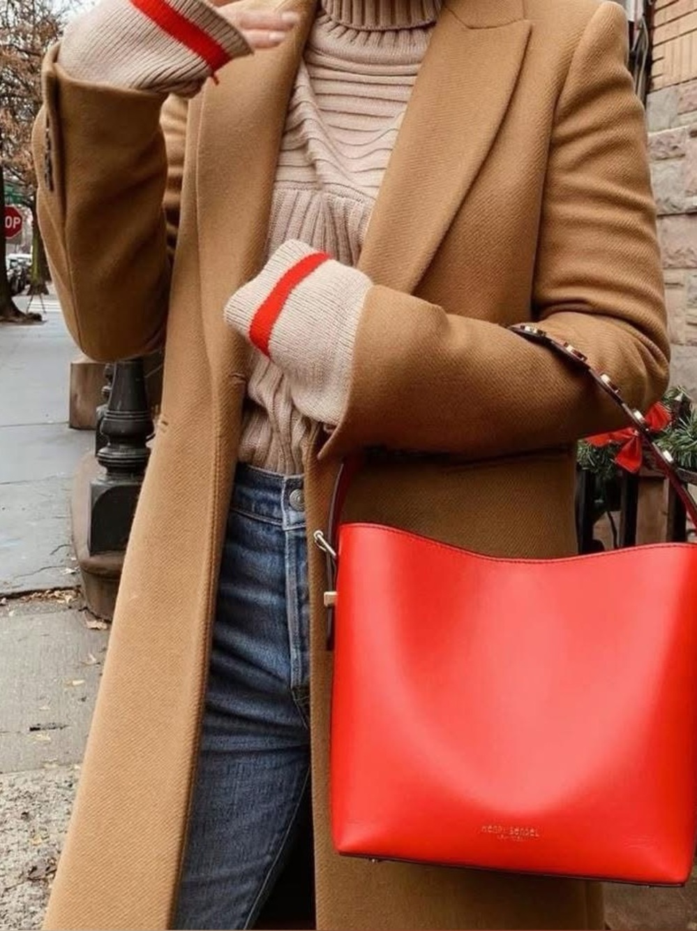 Henri Bendel Surrey Leather Bucket Bag in True Red NWOT